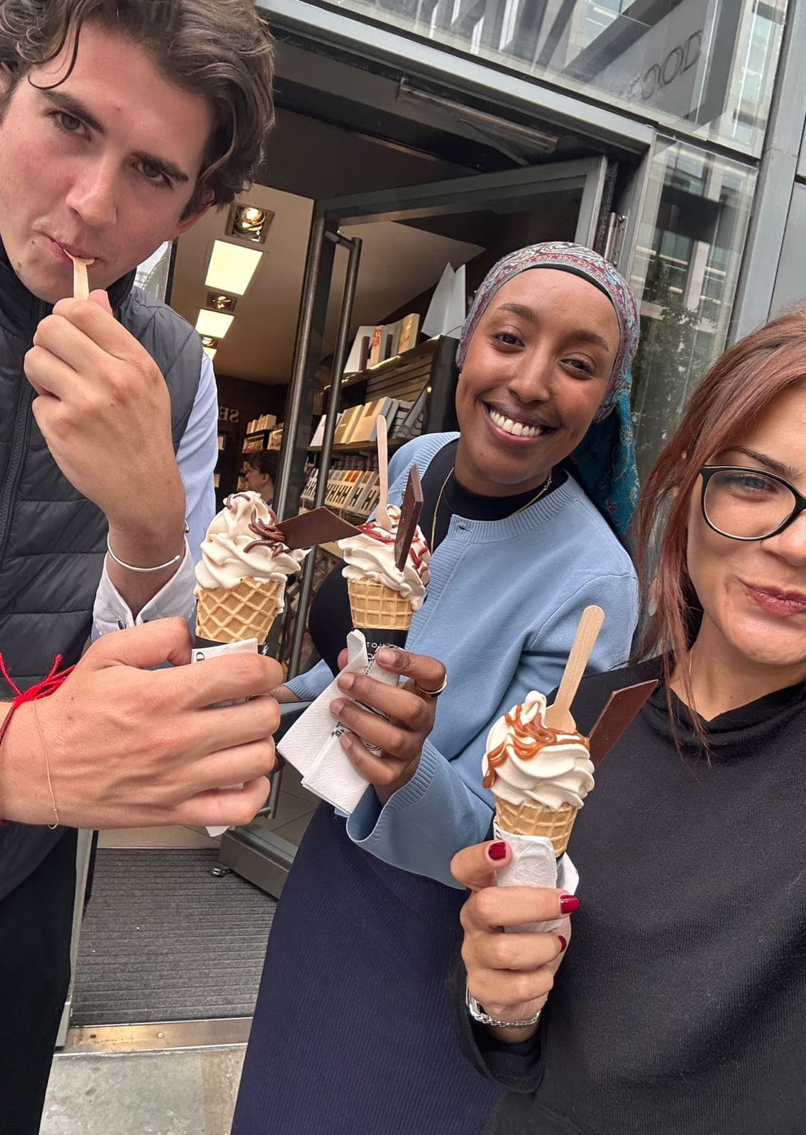 Ice creams outside the office with two colleagues