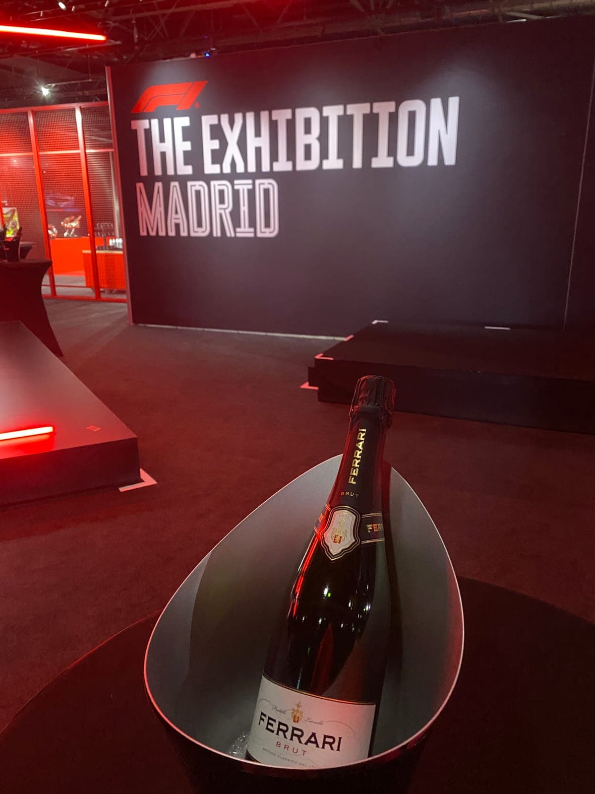 The Madrid exhibition entrance with a bottle of Ferrari brut